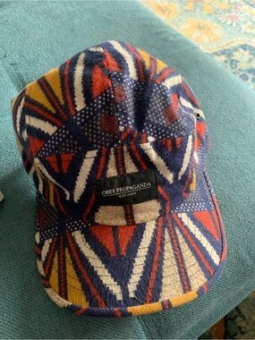 Obey Multicolor Geometric Wool-Blend Men’s Cap — Navy, Mustard & Red